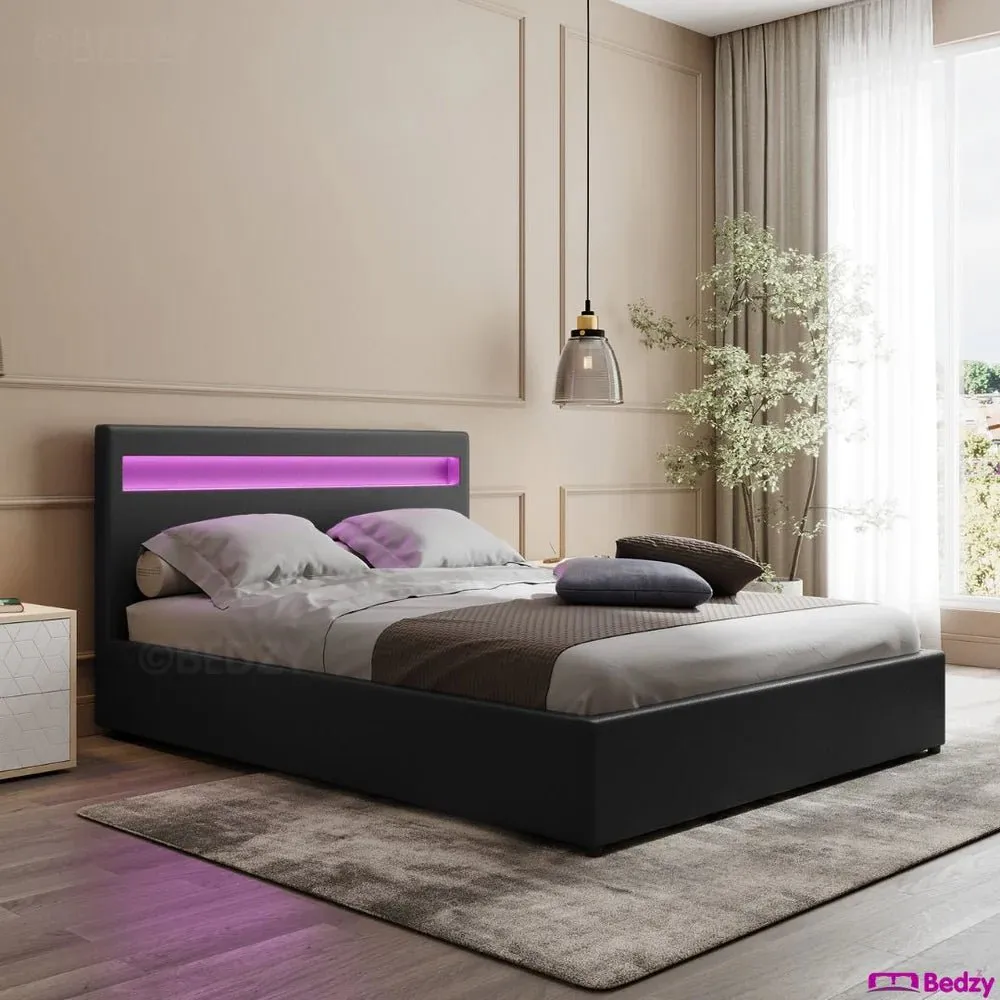 Wanda LED Storage Queen Bed Frame Black