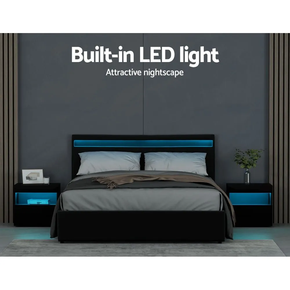 Wanda LED Storage Queen Bed Frame Black