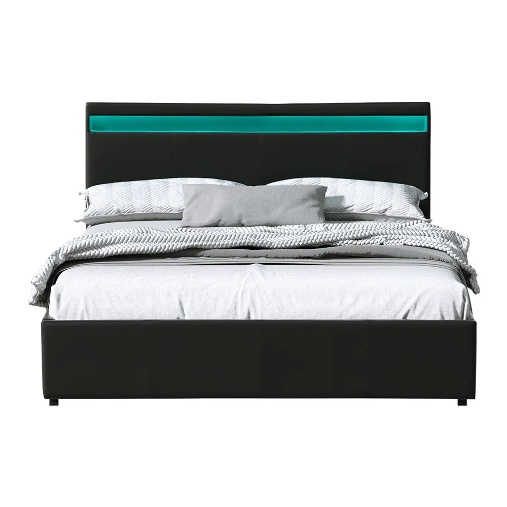 Wanda LED Storage Queen Bed Frame Black