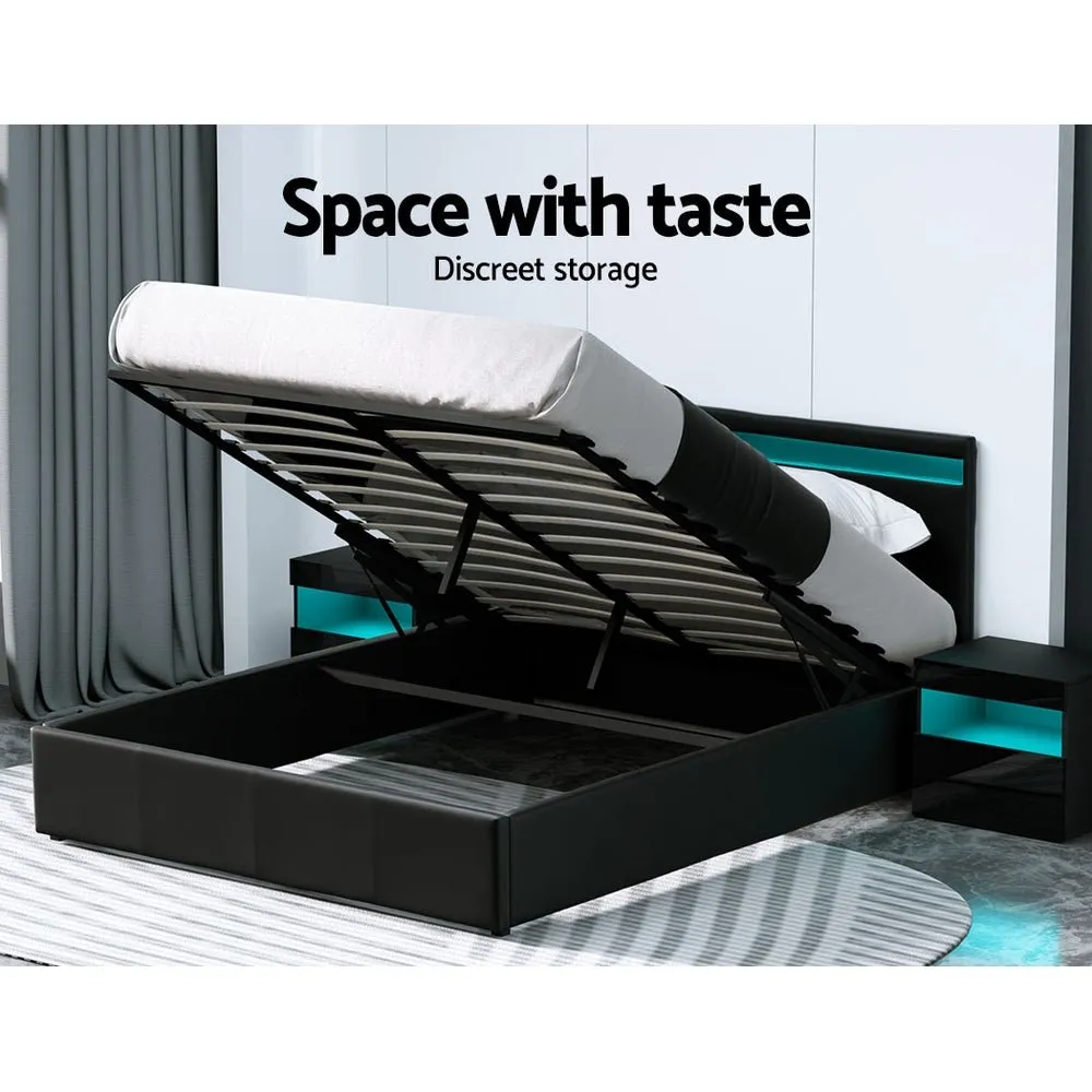 Wanda LED Storage Queen Bed Frame Black