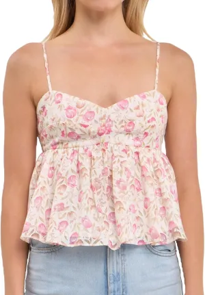Women Y2k Boho Floral Tank V Neck Spaghetti Strap Ruffle Hem Crop Camisole Sleeveless Going Out Top
