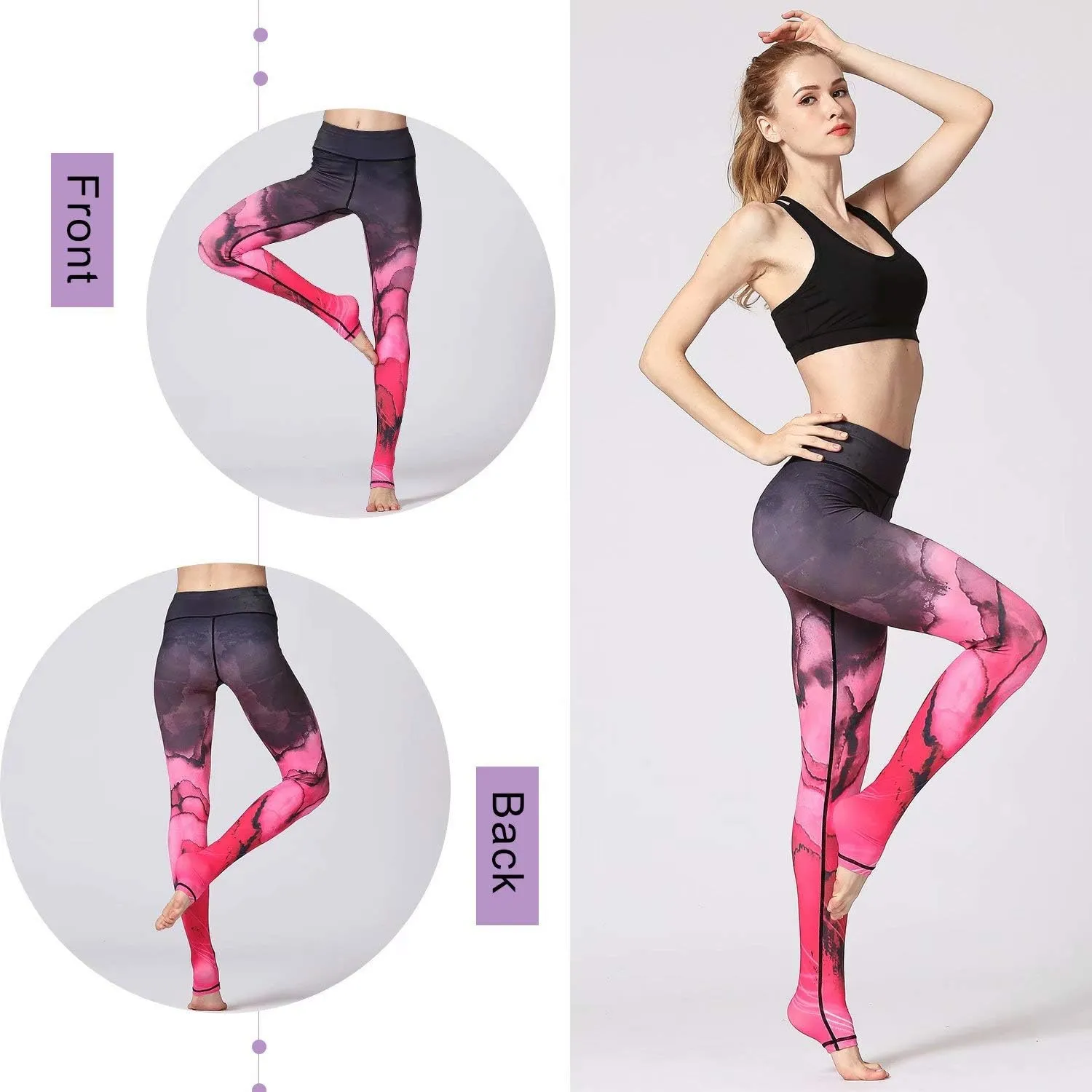Women Yoga Pants Printed Over The Heel Stirrup Yoga Leggings High Waist Power Flex Capris Leggings for Fitness Running