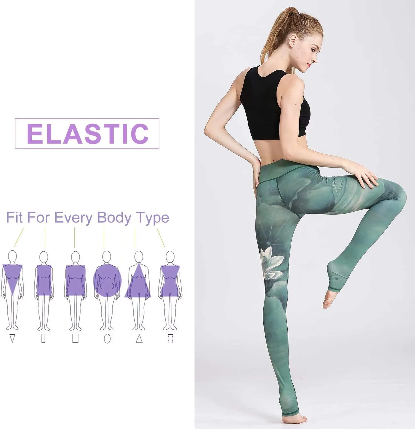 Women Yoga Pants Printed Over The Heel Stirrup Yoga Leggings High Waist Power Flex Capris Leggings for Fitness Running