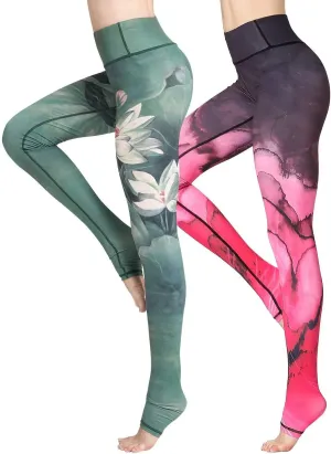 Women Yoga Pants Printed Over The Heel Stirrup Yoga Leggings High Waist Power Flex Capris Leggings for Fitness Running