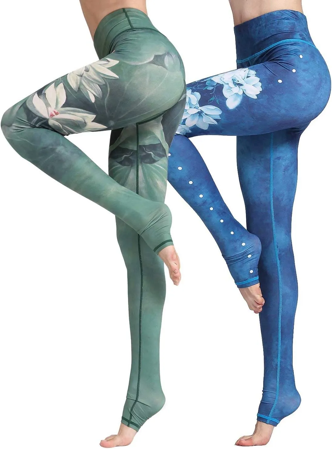 Women Yoga Pants Printed Over The Heel Stirrup Yoga Leggings High Waist Power Flex Capris Leggings for Fitness Running