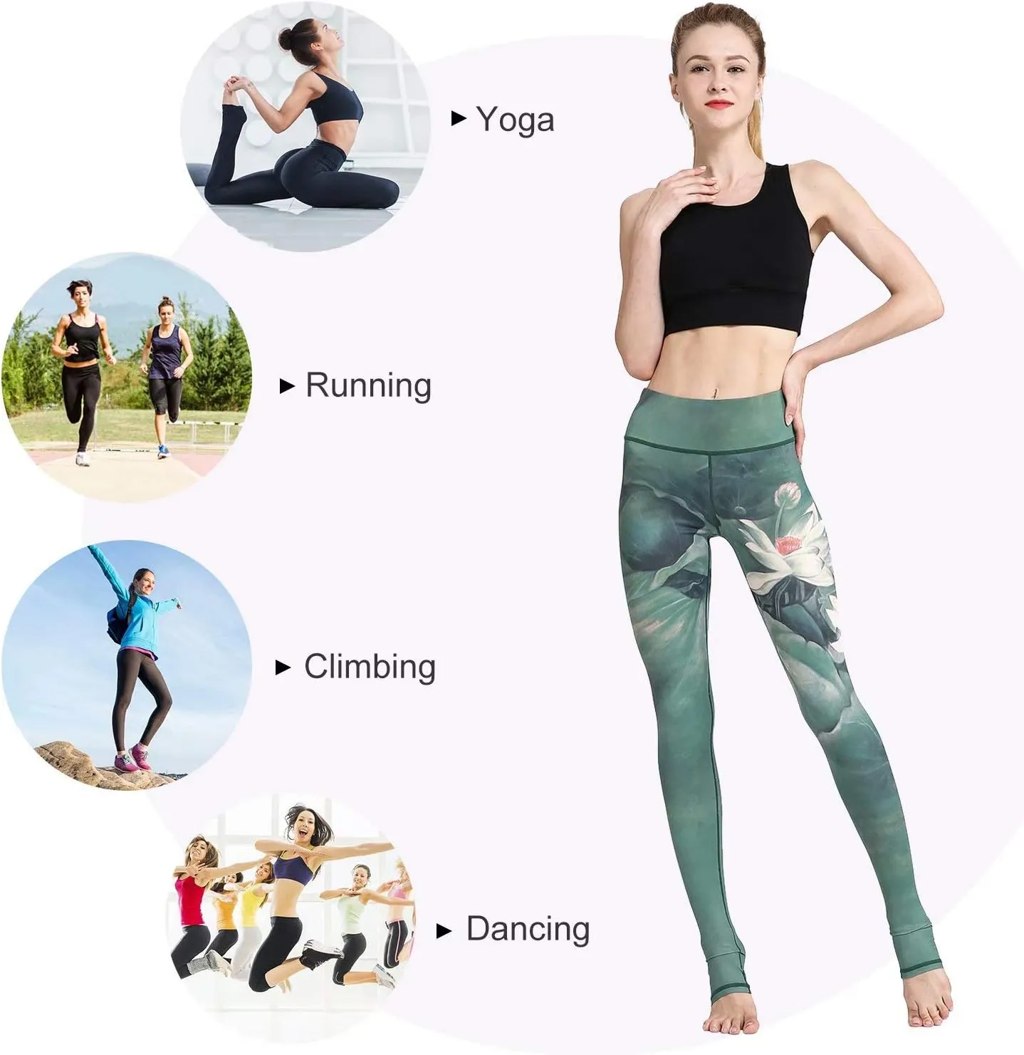 Women Yoga Pants Printed Over The Heel Stirrup Yoga Leggings High Waist Power Flex Capris Leggings for Fitness Running
