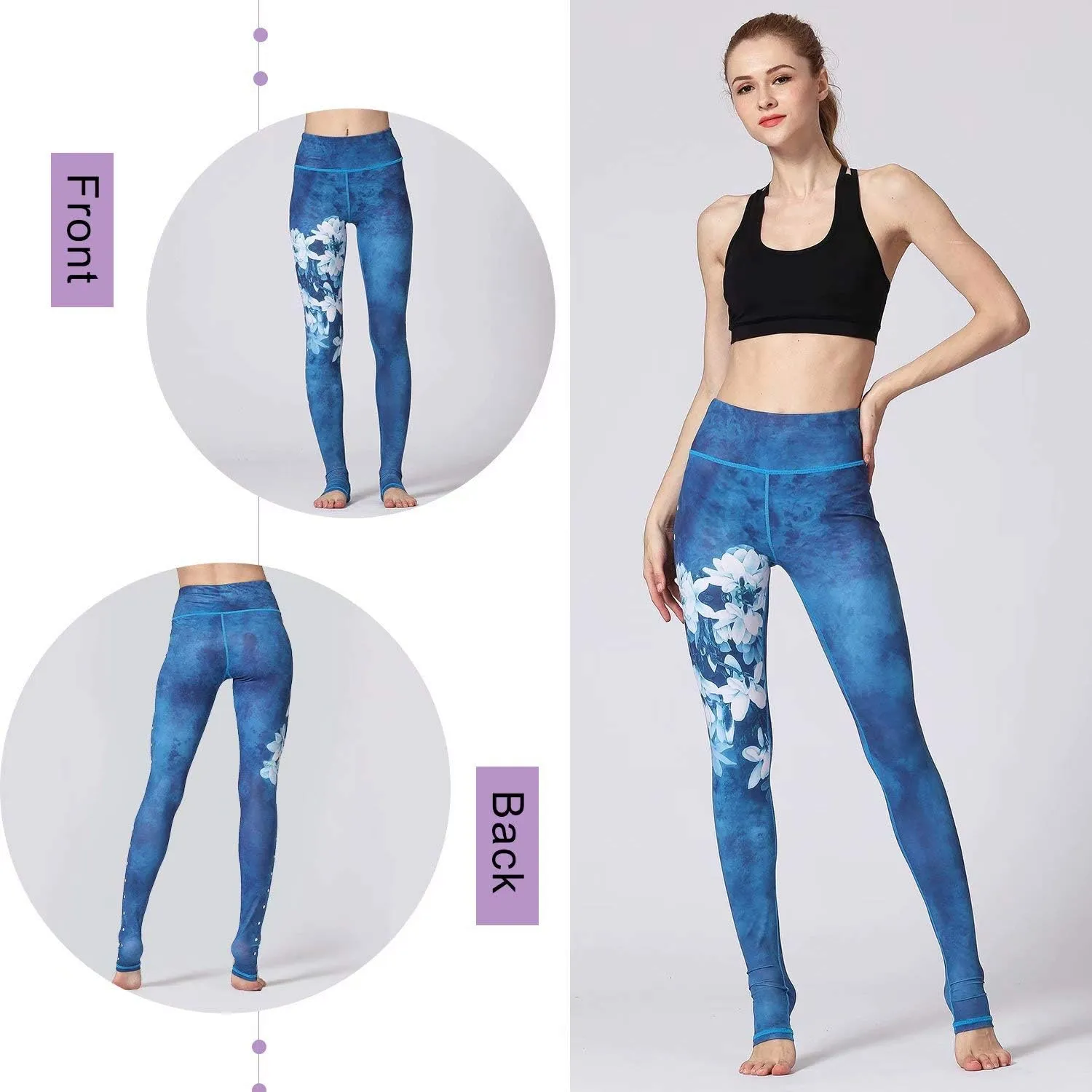 Women Yoga Pants Printed Over The Heel Stirrup Yoga Leggings High Waist Power Flex Capris Leggings for Fitness Running