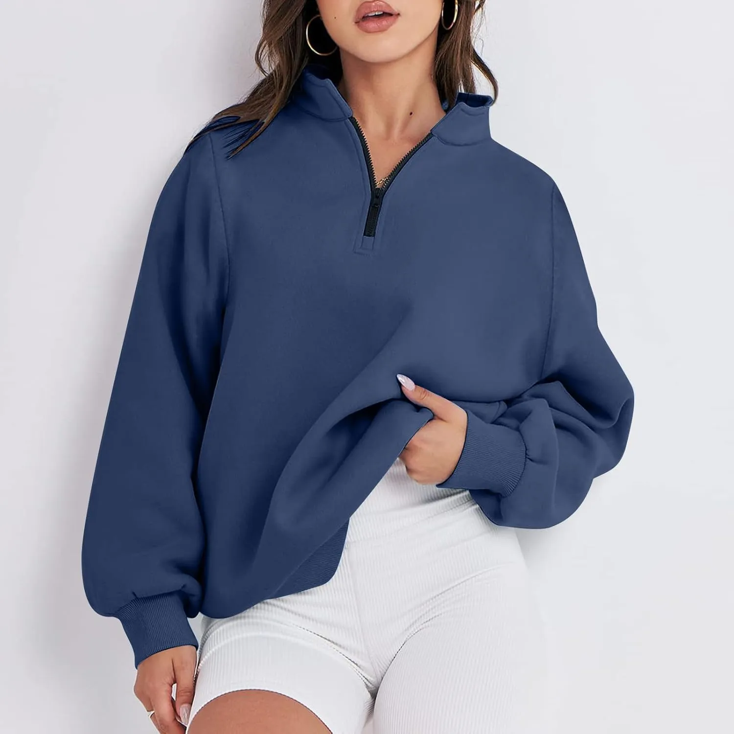 Womens 2023 Tredny Fall Zip Up Fleece Sweatshirt Puff Sleeve Pullover Tops Long Sleeve Fall Teen Girl Y2K Hoodies