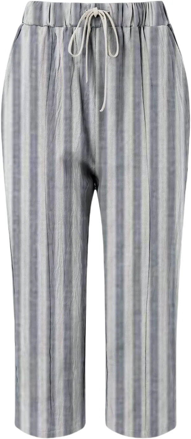 Women's Bottoms and Summer Casual Drawstring Pants Wide Leg Casual Cotton Linen Pants Work Pants Women Tummy Control