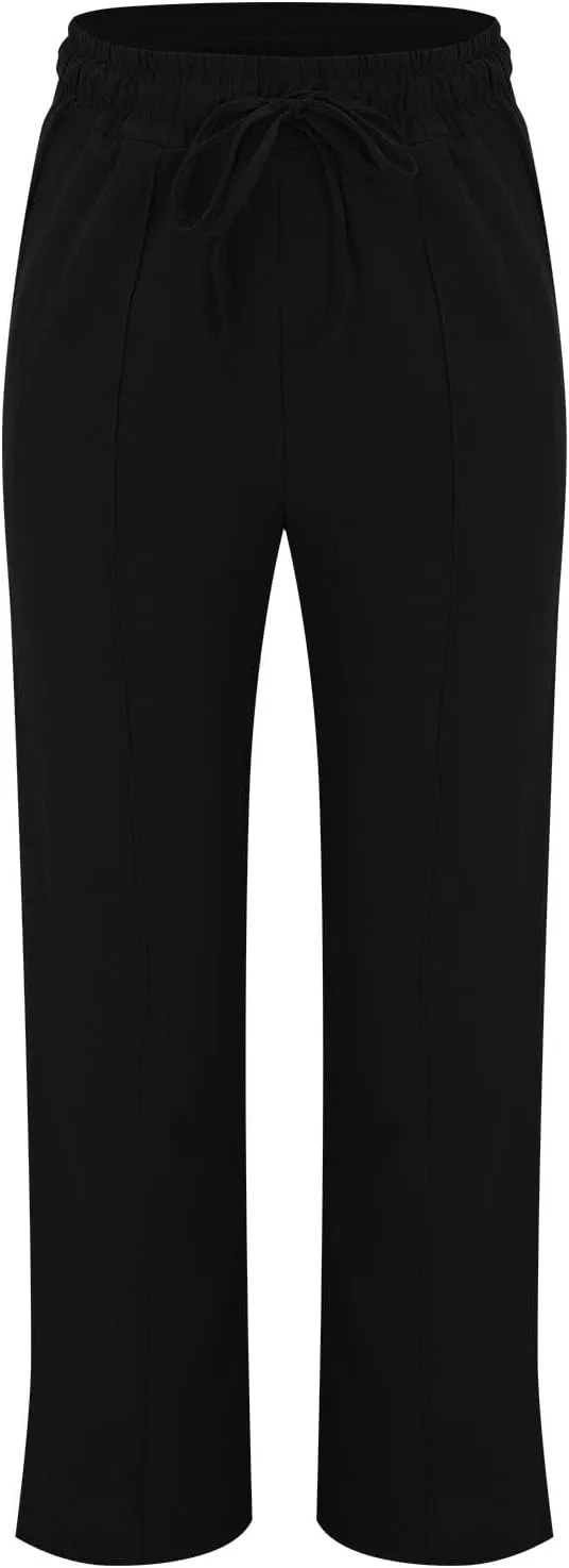 Womens Casual Cotton Linen Pants Lightweight Summer Relax Fit Drawstring Waist Plus Size Solid Lounge Long Trousers