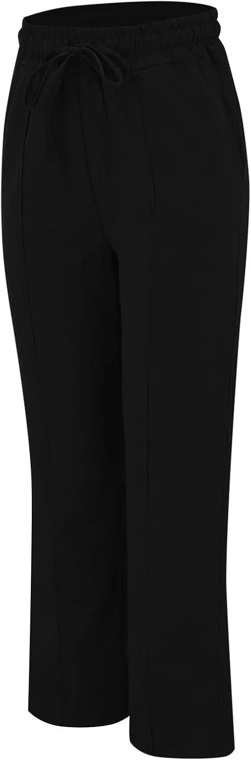 Womens Casual Cotton Linen Pants Lightweight Summer Relax Fit Drawstring Waist Plus Size Solid Lounge Long Trousers