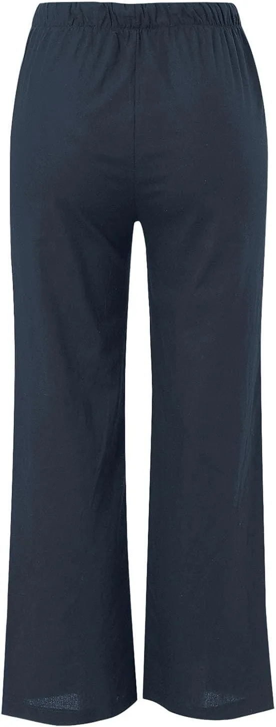 Womens Cotton Linen Palazzo Pants Drawstring Elastic Waist Casual Wide Leg Lightweight Beach Trousers with Pockets