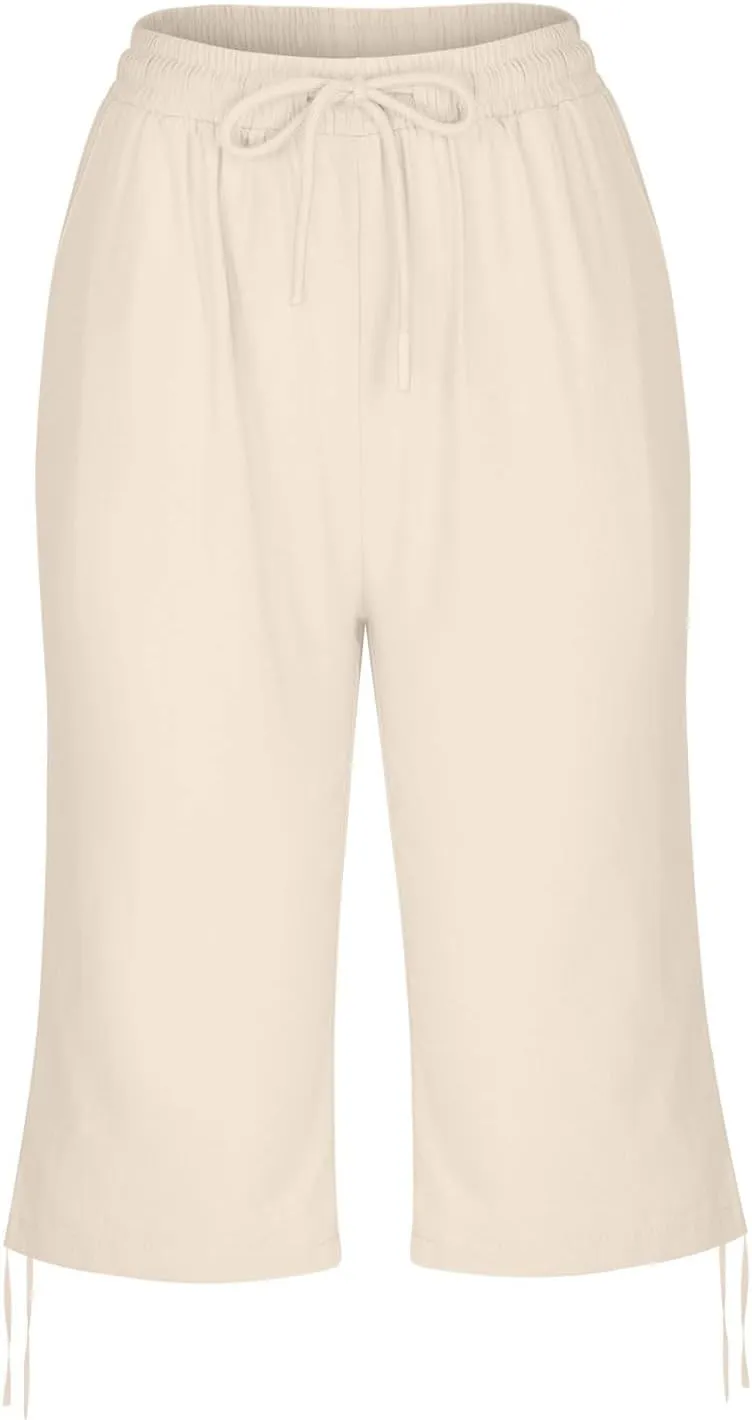 Women's Cotton Linen Summer Palazzo Pants Loose Cotton and Linen Pants Summer Drawstring Waist Wide Leg Pants