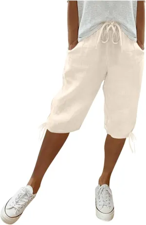 Women's Cotton Linen Summer Palazzo Pants Loose Cotton and Linen Pants Summer Drawstring Waist Wide Leg Pants