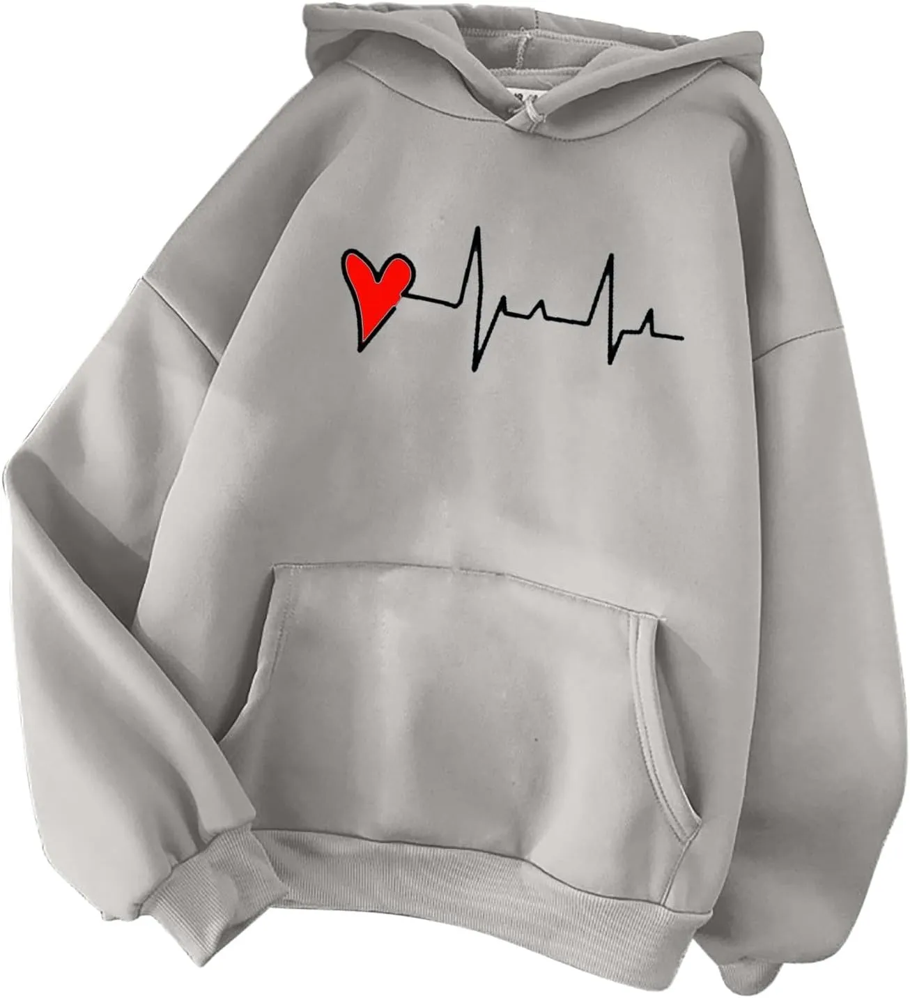 Women's Cute Heart Print Hooded Sweatshirts With Pockets Long Sleeve Hoodies Athletic Workout Pullover Y2K Clothes