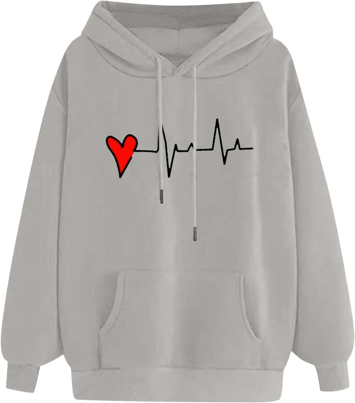 Women's Cute Heart Print Hooded Sweatshirts With Pockets Long Sleeve Hoodies Athletic Workout Pullover Y2K Clothes