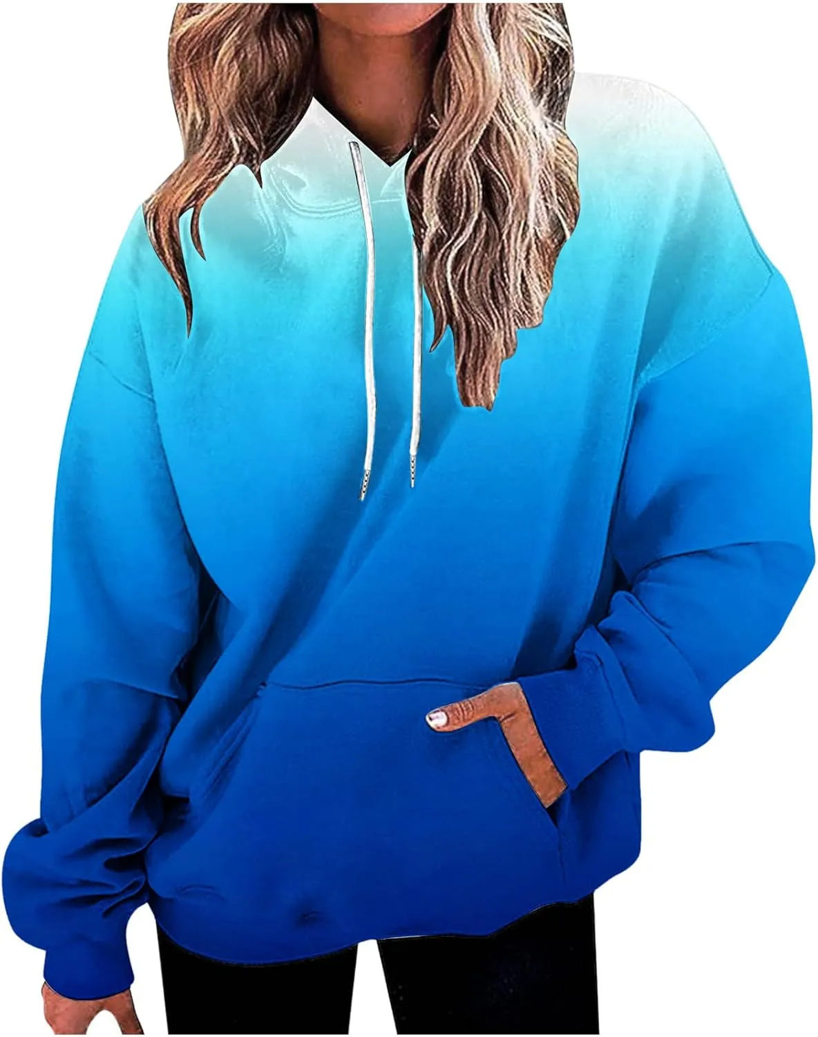 Women's Oversized Gradient Hooded Sweatshirts Loose Long Sleeve Hoodie Fleece Pullover Tops with Pocket