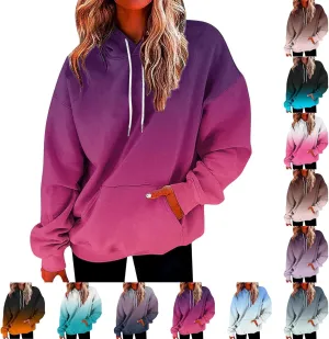 Women's Oversized Y2K Hoodies Pullover Tops Gradient Hooded Sweatshirts Fall Fashion Pocket Long Sleeve Blouse Outfits