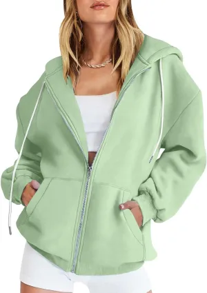 Women's Zipper Open Front Hoodies Fall Fashion 2023 Casual Solid Long Sleeve Pocket Jacket Coats Y2K Winter Clothes